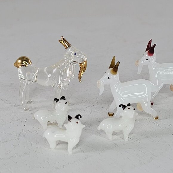 Set Of 6 Handcrafted Glass Goat Figurines Miniature Tiny - Picture 3 of 7